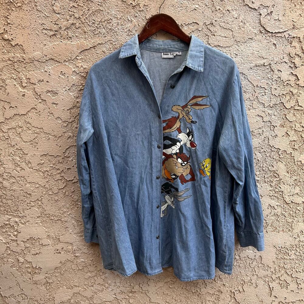 Vintage Looney Tunes Denim Shirt Bugs Bunny Tweety Men’s M